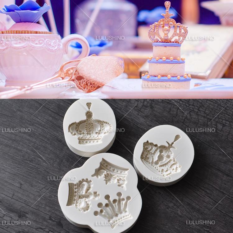 Fondant Bộ Tạo Khuôn Hình Silicone Khô PEZ Silicone Bộ Tạo Khuôn Hình Nhiều Chiếc Vương Miện Tạo Hình Lập Thể Vương Miện