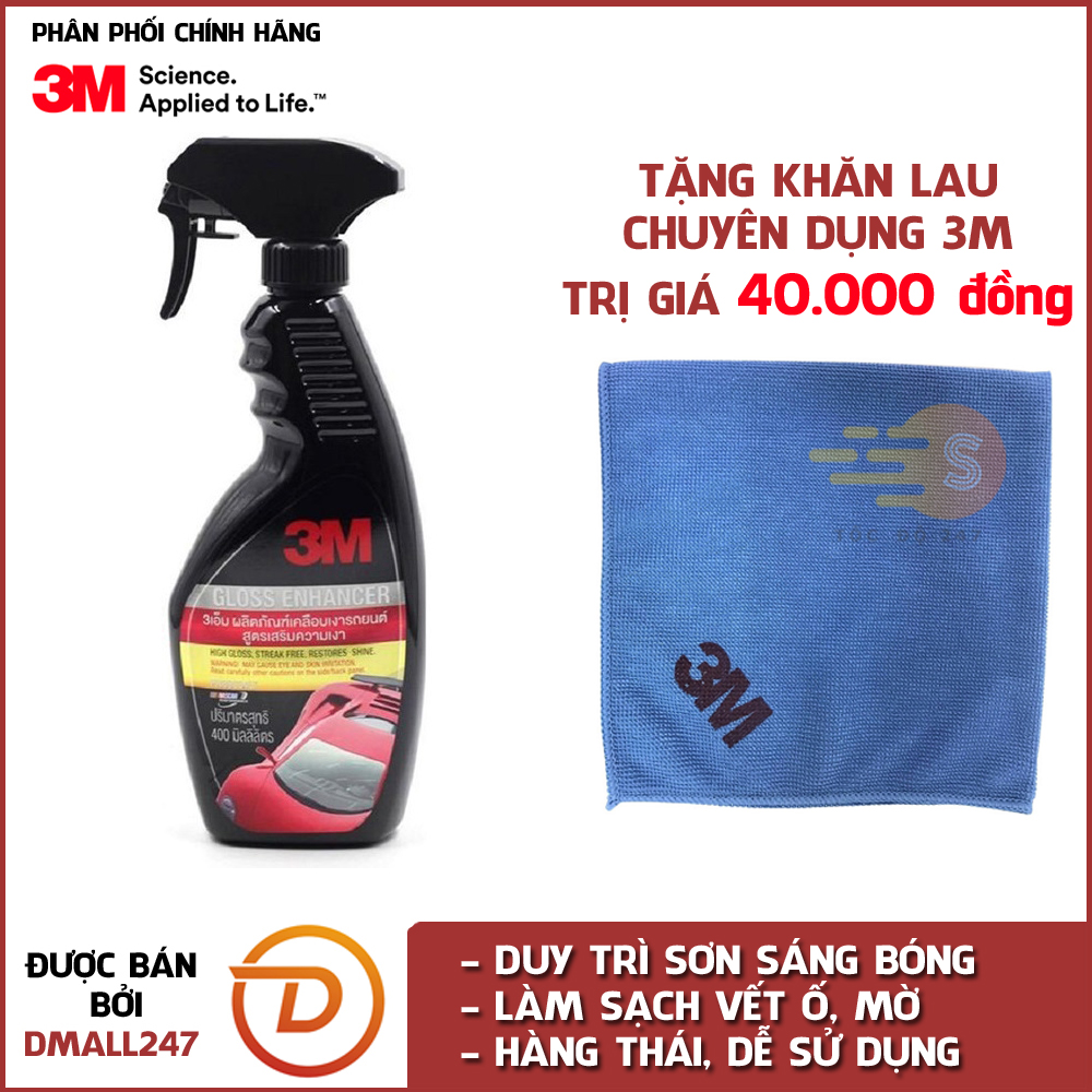 Chai xịt tăng độ bóng sơn ô tô 3M 39034 (Hàng Mỹ) tặng khăn lau ô tô chuyên dụng 3M màu ngẫu nhiên  - Dmall247, khăn lau xe, chăm sóc bảo dưỡng xe