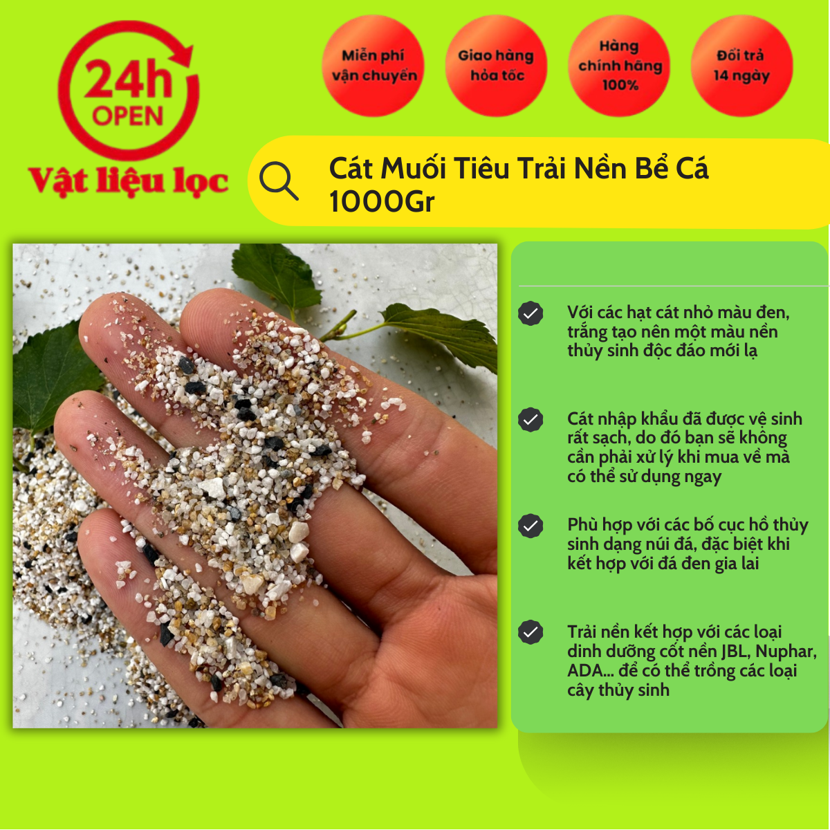 Cát Muối Tiêu Trải Nền Bể Cá 1000Gr