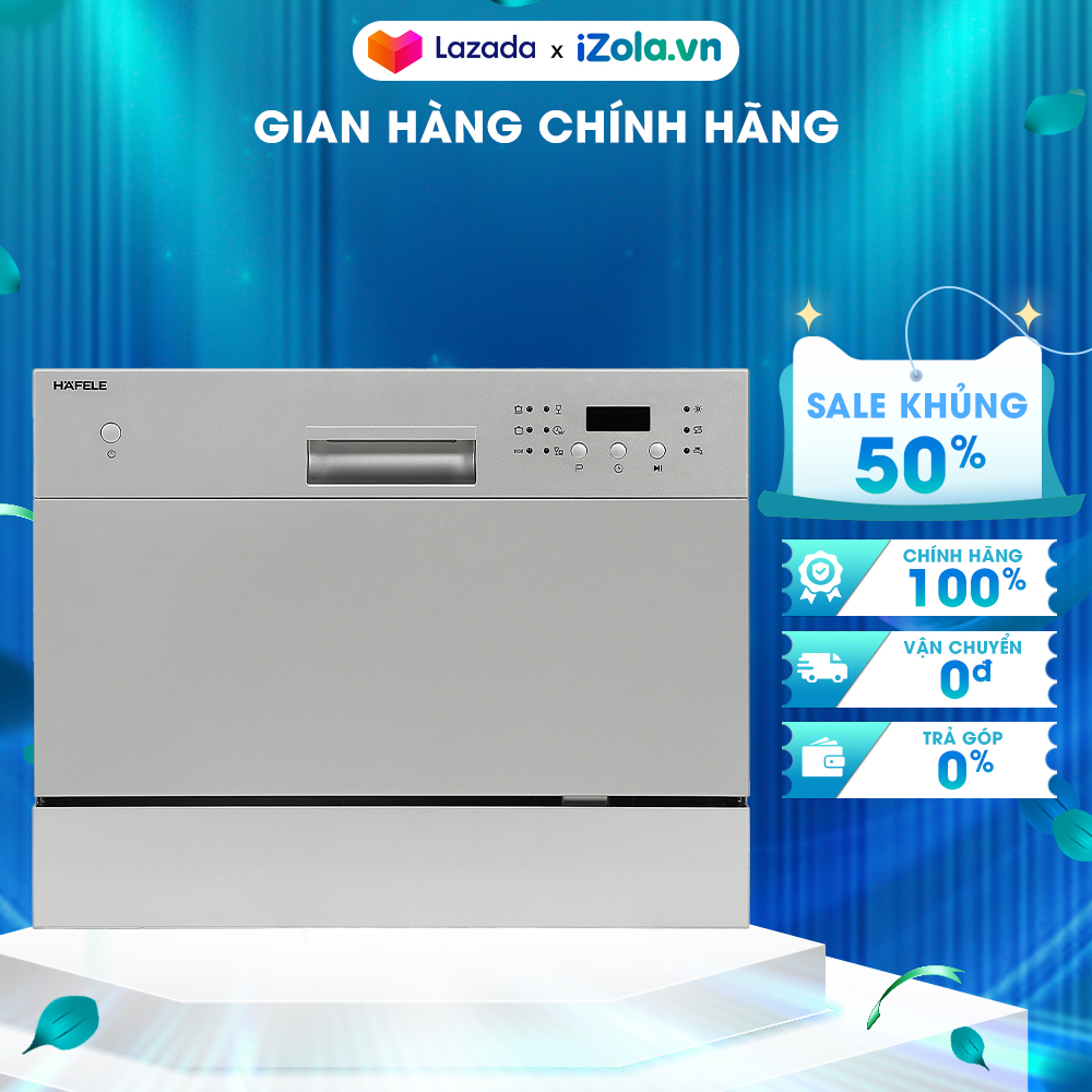 Máy rửa chén mini Hafele HDW-T50A - Rửa nước nóng - 6 chương trình hoạt động - Chất liệu vỏ máy thép không gỉ