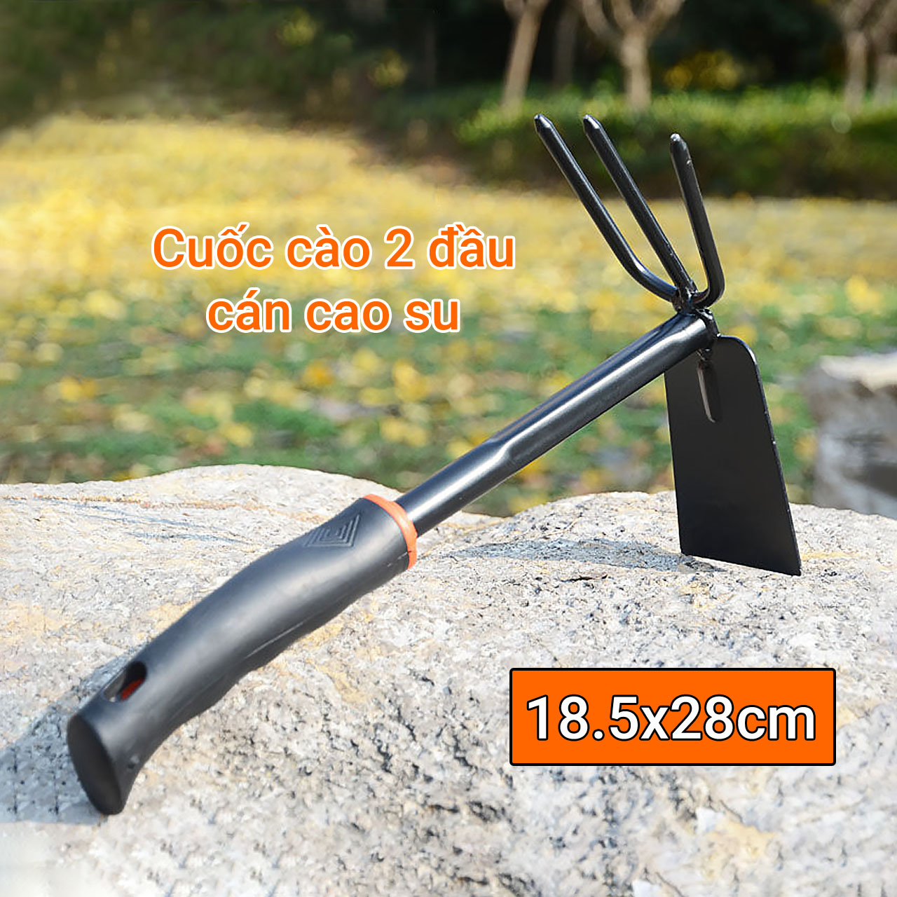 Cuốc - cào xới đất 2 đầu mini cán cao su 28cm