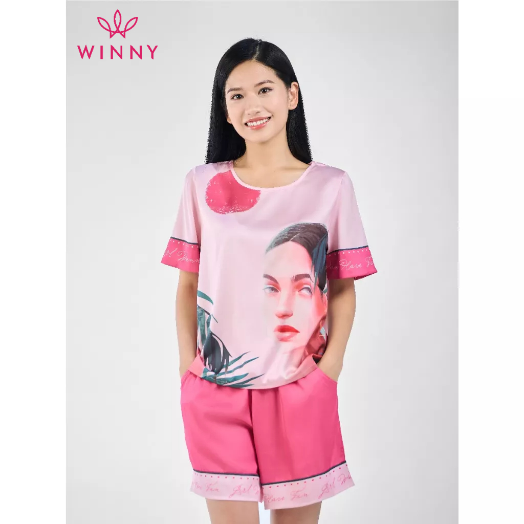 WINNY - Bộ đồ lụa cộc tay quần đùi mặc nhà 1MNSA23114C