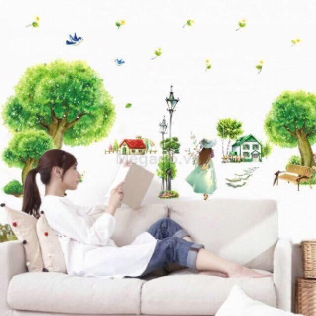 decal dán tường mẫu làng quê xanh