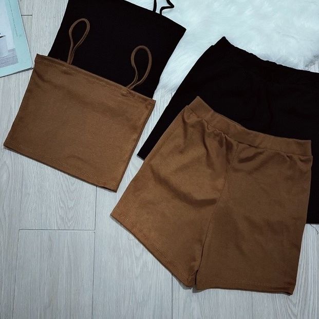 Sét bộ nữ áo 2 dây kèm quần đùi body chất vải thun Borip