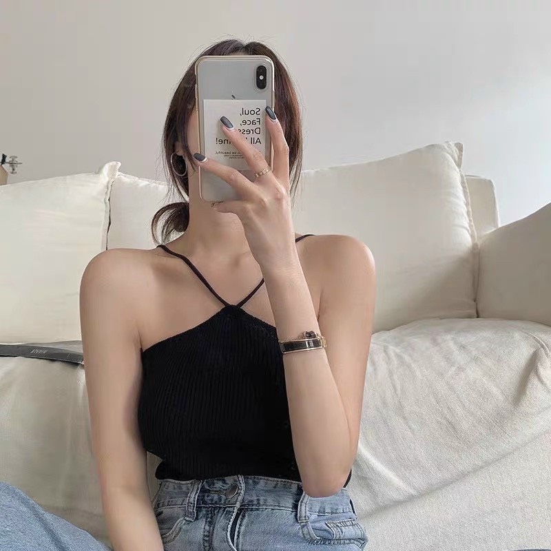 Áo croptop yếm chéo cổ ( dáng mảnh )