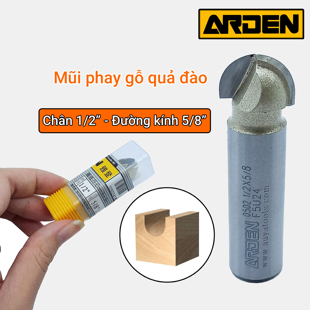 Mũi phay gỗ quả đào arden chân 1/2, 1/4inch