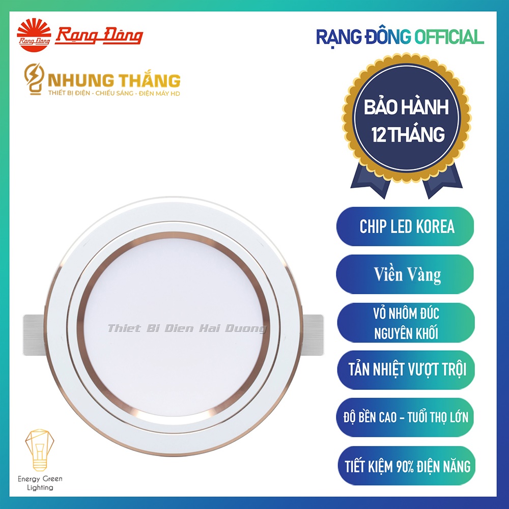 Đèn LED Downlight Âm Trần 3 Chế Độ Rạng Đông AT20 ĐM 110/12W - Viền Vàng - Bảo hành 2 năm - Có Video