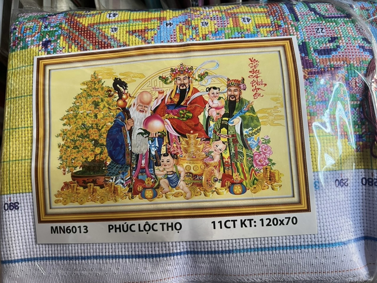 Tranh thêu phúc lộc thọ mn6013,mn6012 kích thước 120 x 65 cm và 120 x 70 cm