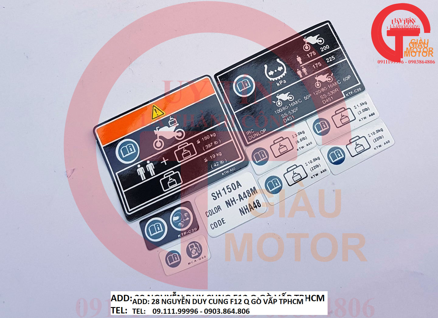 BỘ TEM THÔNG SỐ CHO XE HONDA SH