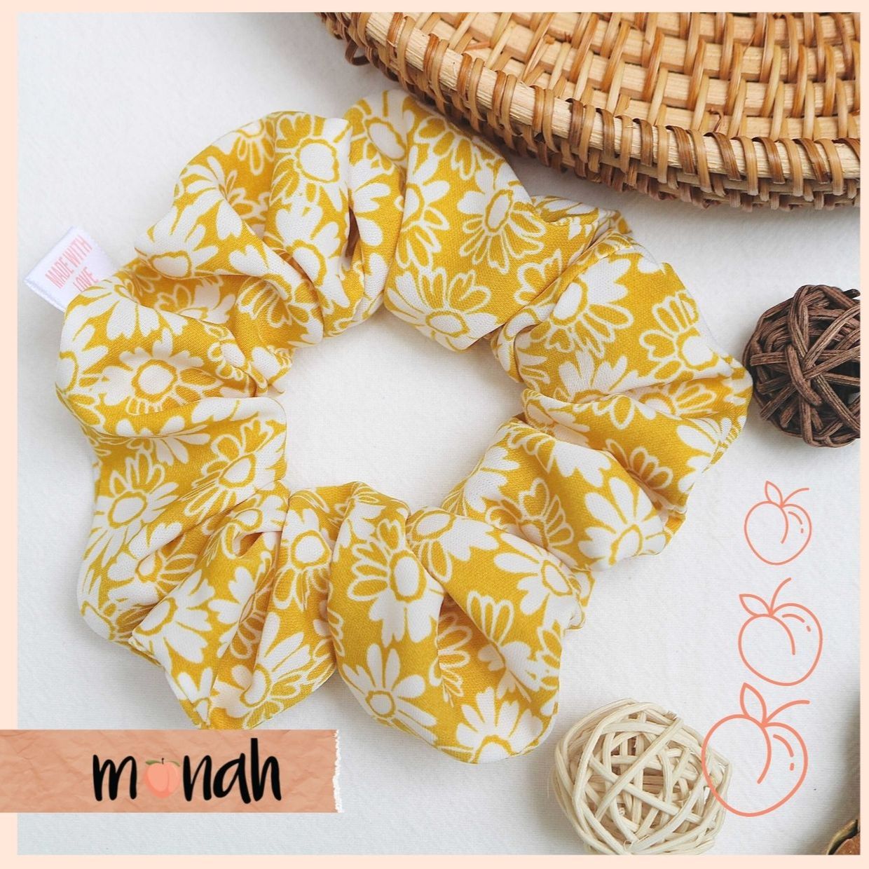 [HCM]Dây buộc tóc cột tóc scrunchie lụa hoa nhí vàng trẻ trung