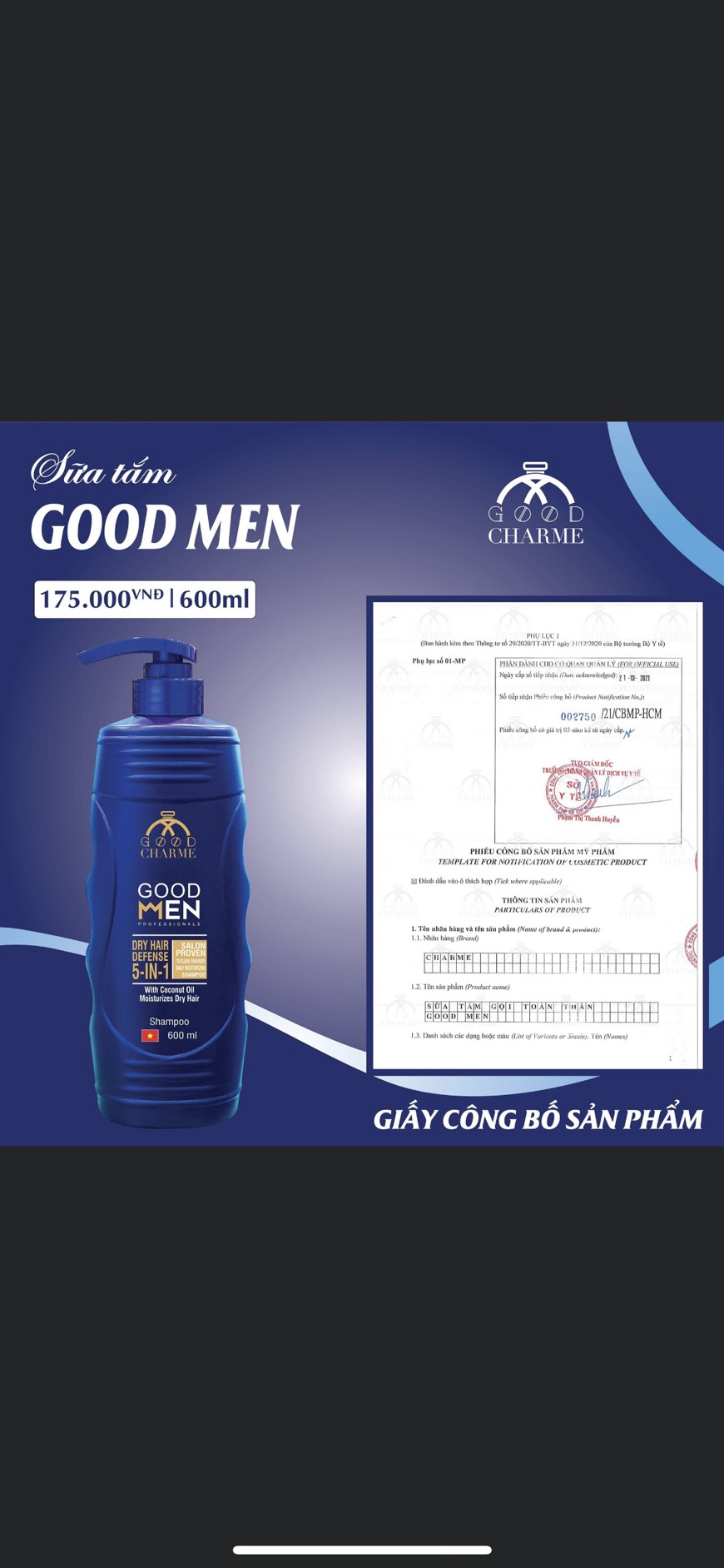 Sữa tắm gội goodmen xanh 600ml (hết tặng 3ml)