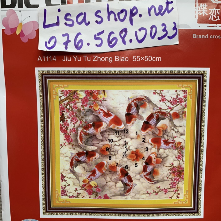 [HCM]Tranh thêu chữ thập cửu ngư quần hội 55X50CM CHƯA THÊU a1114