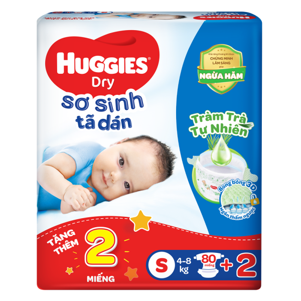 Tã bỉm dán sơ sinh Huggies size NB70+6 / S54+6 / S80+2 / M76+3