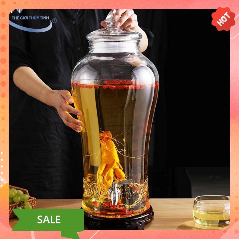 [HCM]Bình Ngâm Rươu Sâm Thủy Tinh Nạp Phúc 6 Lít