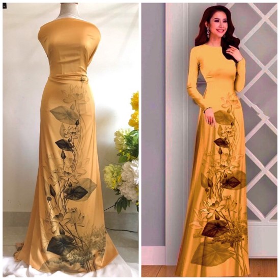 Vải May Áo Dài- Lụa Pháp Latin Mềm Rũ - Hoa Văn In 3D - Co Giãn Nhẹ