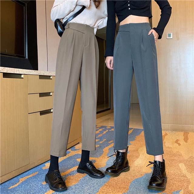 Quần Baggy Cạp Cao 2 Cúc Lệch lưng chun Siêu Đẹp