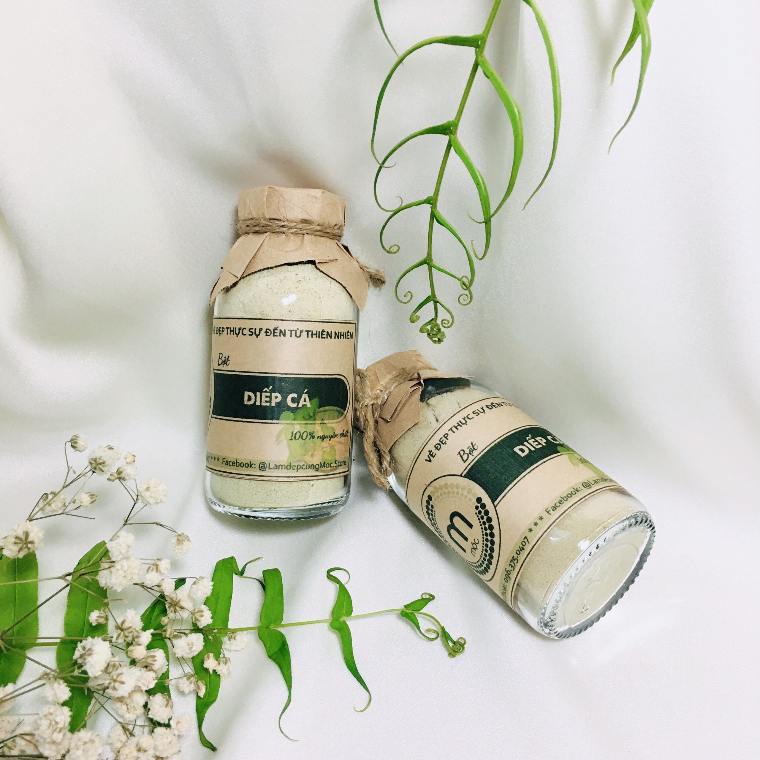Bột rau diếp cá sấy lạnh nguyên chất Mộc dưỡng da trắng mịn, ngăn ngừa mụn sưng viêm, mờ thâm nám túi dùng thử 10g, chai 100ml và 200ml handmade