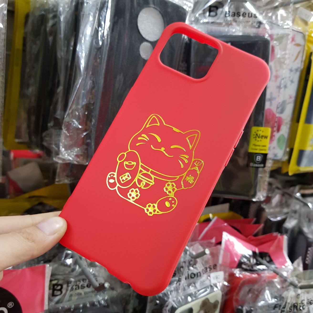 Ốp lưng Oppo A73 Ốp tết dẻo đỏ in hình mèo thần tài siêu dễ thương