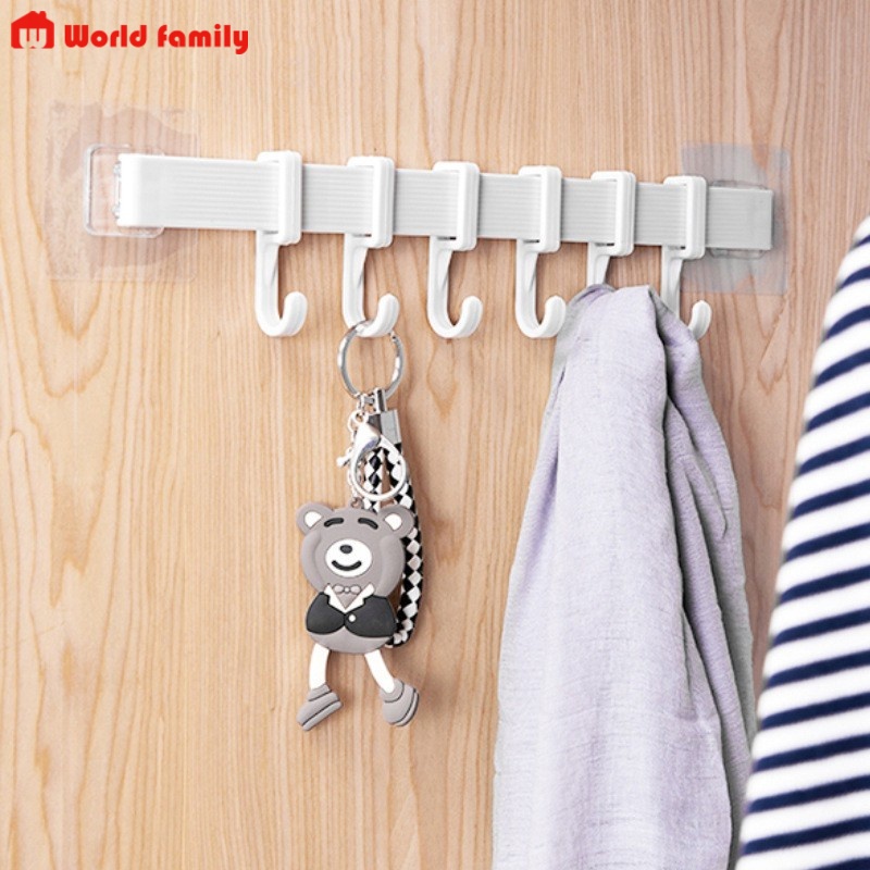 Thanh treo đồ gồm 6 móc, dán tường siêu chắc chắn