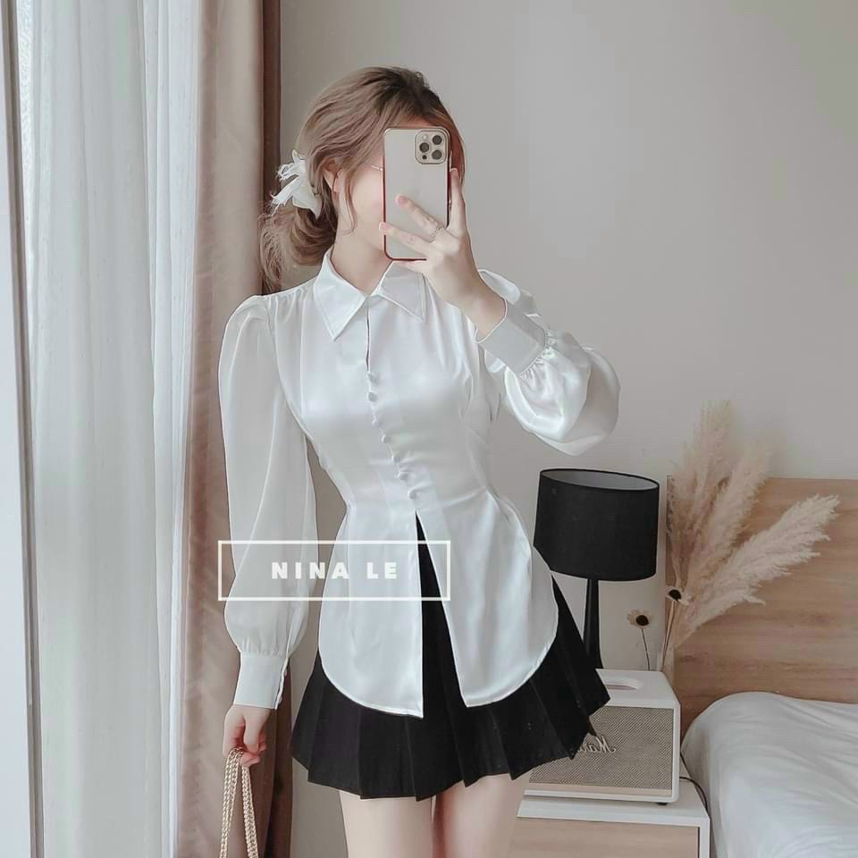 ÁO SƠ MI KIỂU, PHỐI NƠ CỘT EO SAU LƯNG CỰC XINH