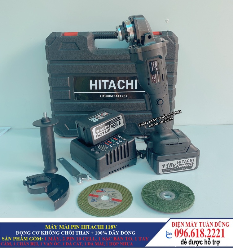 |RẺ VÔ ĐỊCH| Máy mài pin Hitachi 118V - 2 PIN 20000mAh - Động cơ không than - 100% Đồng TẶNG 1 ĐÁ MÀI + 1 ĐÁ CẮT