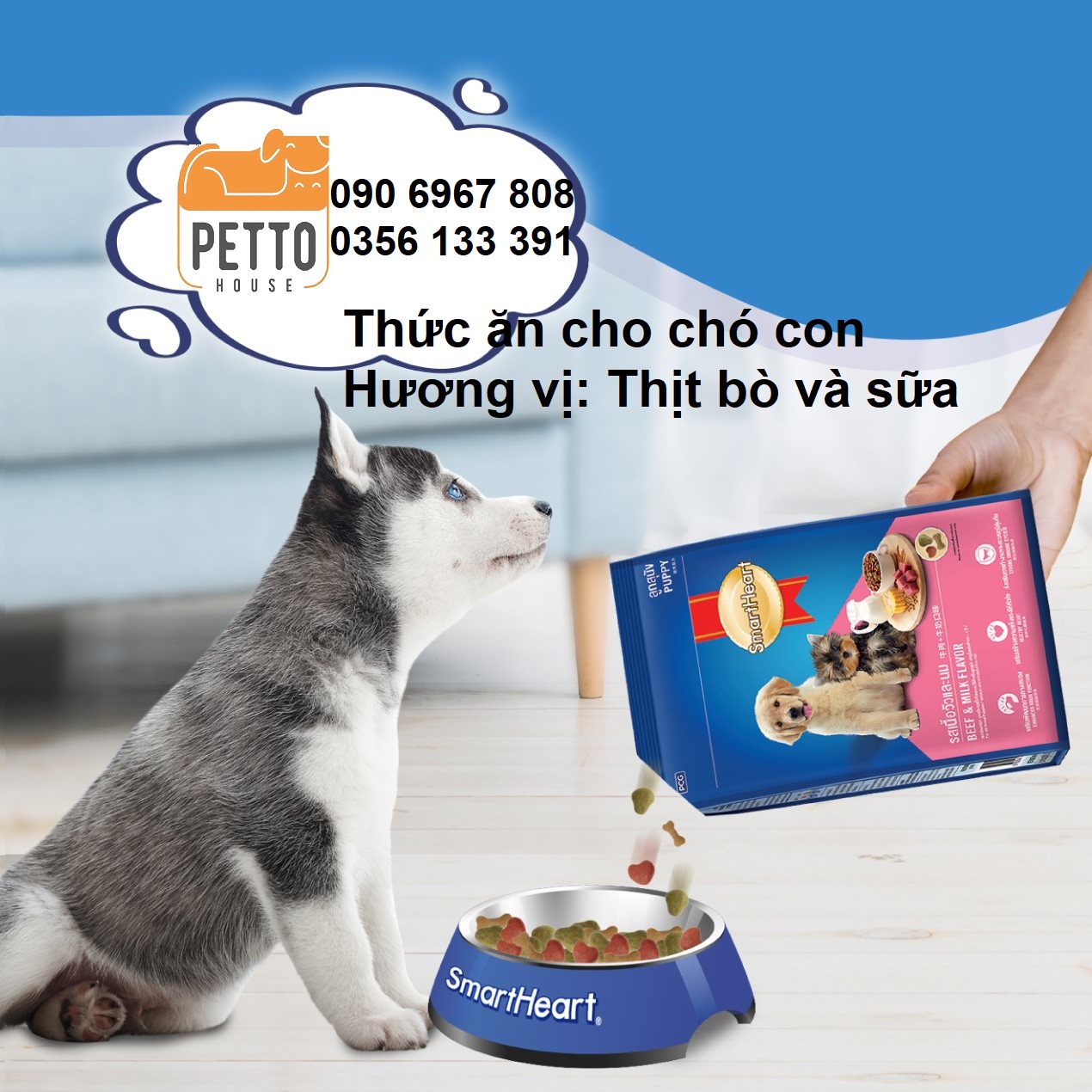 [giao2h pettohouse gò vấp] Thức ăn cho chó con Smartheart Puppy Beef and Milk flavor 400g hạt khô vị thịt bò và sữa cho chó dưới 12 tháng tuổi sản xuất tại Thái lan
