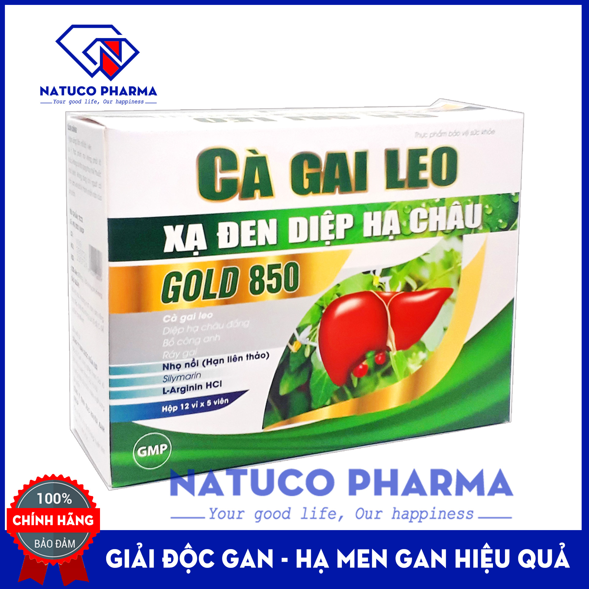 Viên uống thải độc gan CÀ GAI LEO XẠ ĐEN DIỆP HẠ CHÂU GOLD 850 - Hộp 60 viên- Giải độc gan hiệu quả từ thành phần thảo dược an toàn hiệu quả