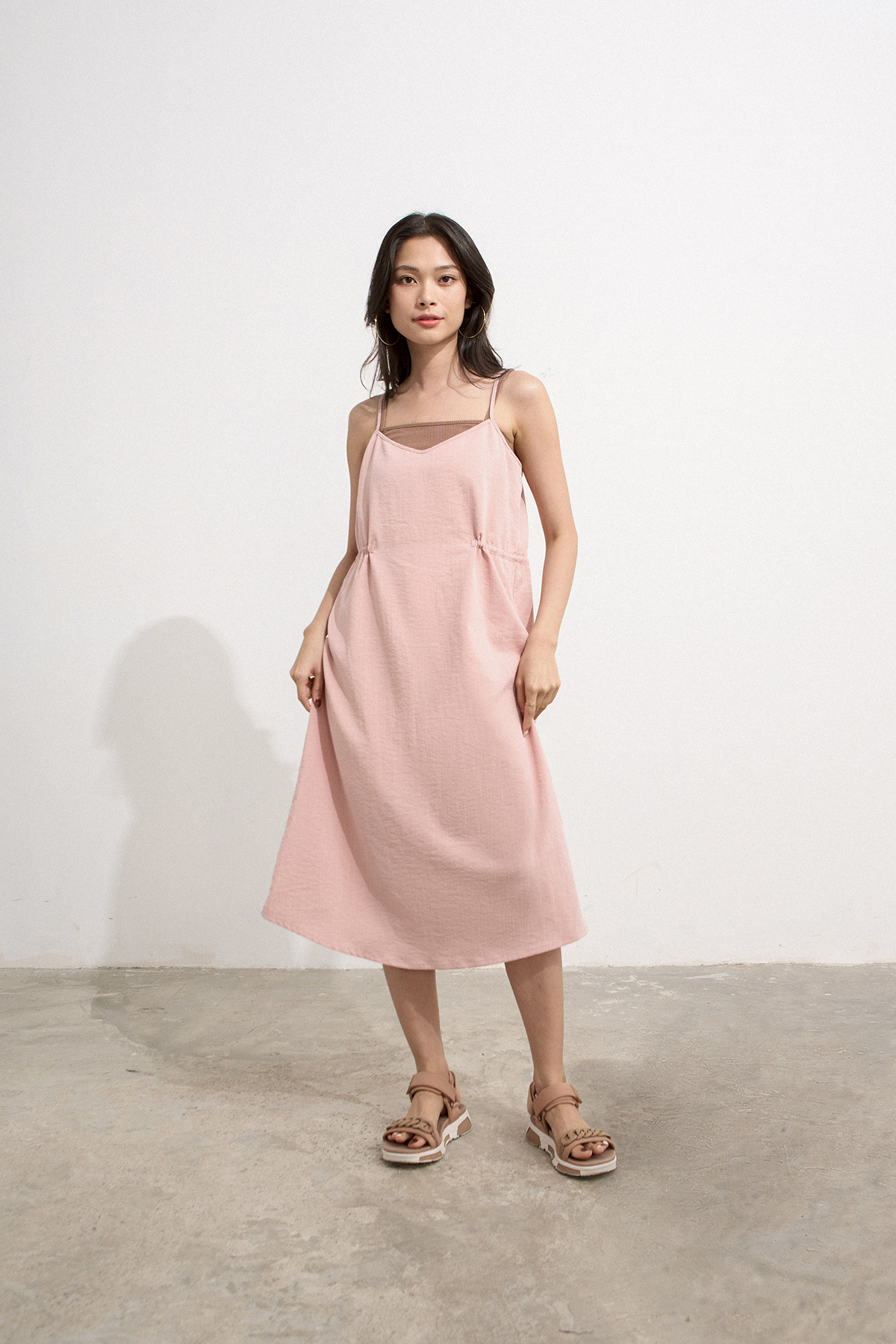 Đầm Maybi suông linen phối dây rút nhún cột nơ eo