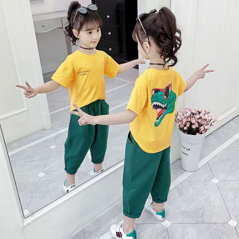 Set Áo Thun Quần Lửng Hình Khủng Long (2 Màu) (N00529)