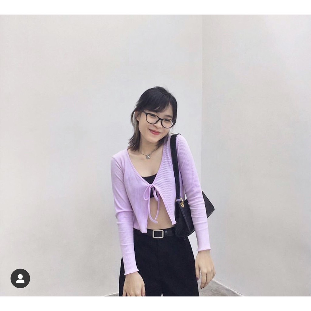 áo tay dài cột dây ngực chất thun gân, ảnh chụp thật