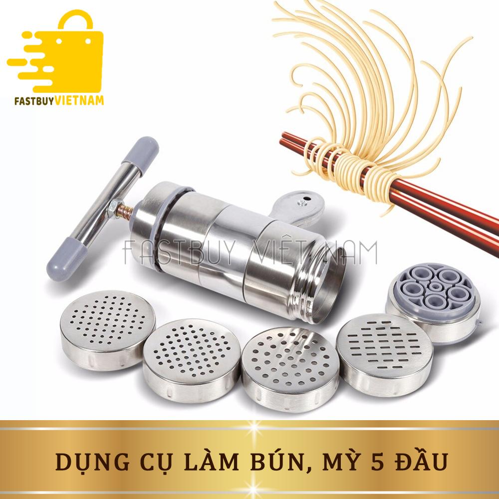 Dụng cụ làm bún mì tươi 5 đầu inox 304 cao cấp, khuôn ép làm bún tươi, mỳ sợi, ... tiện lợi cho mọi nhà, dụng cụ chế biến nhà bếp gia đình