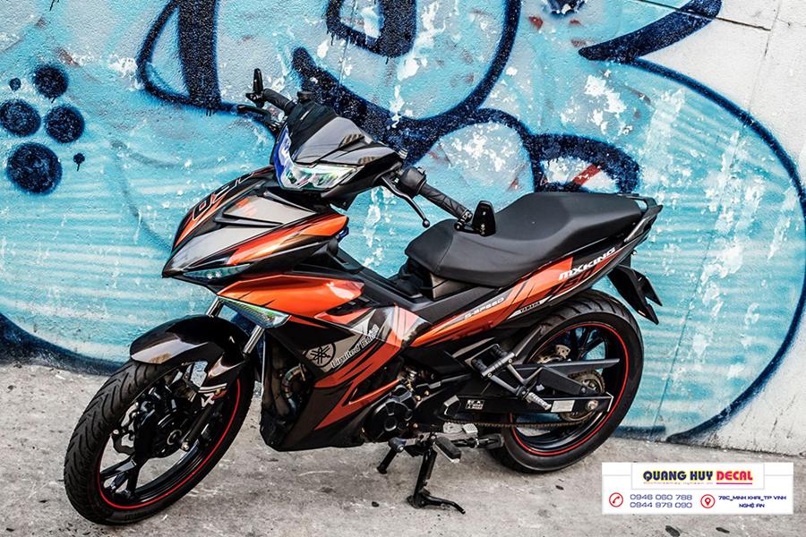 Tem trùm xe máy ex150 custom đen cam - Độ tem xe máy ex150 thiết kế theo yêu cầu - Chế tem trùm xe máy exciter 150 rẻ đẹp