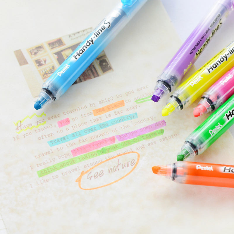 (Mua 2 tặng 1 - tặng kèm ruột SLR3 thay thế) Bút Dạ Quang Nhớ Dòng Highlight Nhật Bản PENTEL HANDYLINES SXS15, Nét 4.0mm Mực Ra Đều, Màu Mực Tươi Sáng