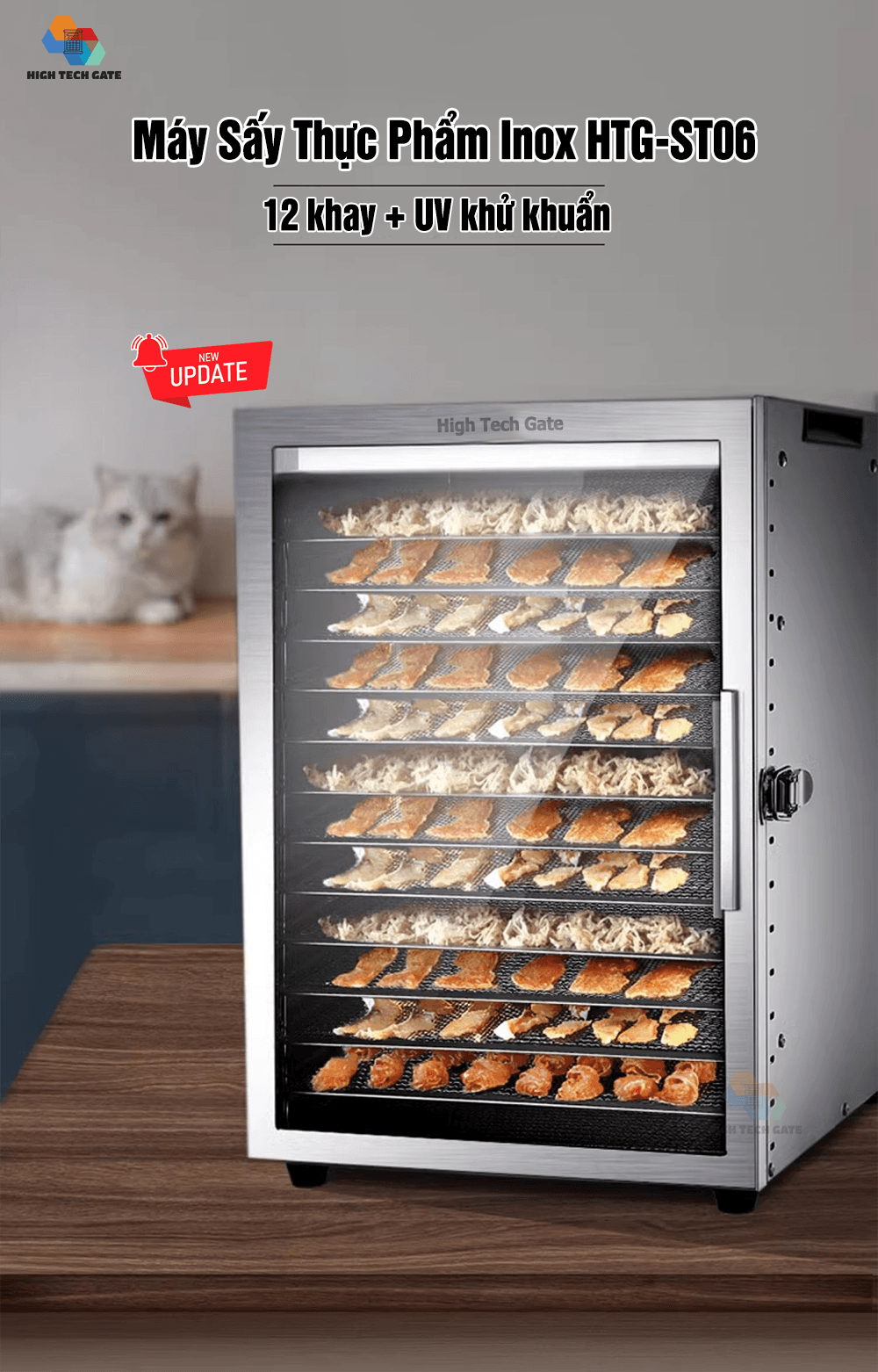 Máy sấy thực phẩm inox HTG-ST06 với 12 khay 2 quạt sấy khô hiệu quả tích hợp tính năng hẹn giờ sấy tiện lợi cùng khung gia nhiệt chuẩn xác với cảm ứng thông minh hàng chính hãng