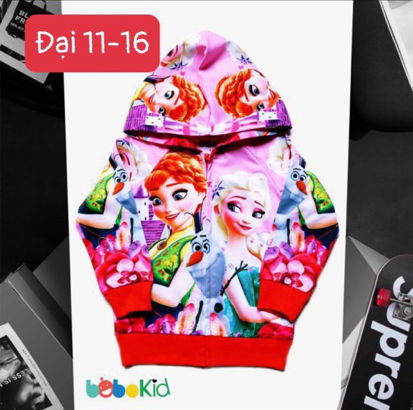 Áo khoác bé gái pony elsa từ 9-43kg. áo khoác có mũ 20 đến 45kg - áo khoác elsa pony chất da cá, áo gió in 3d