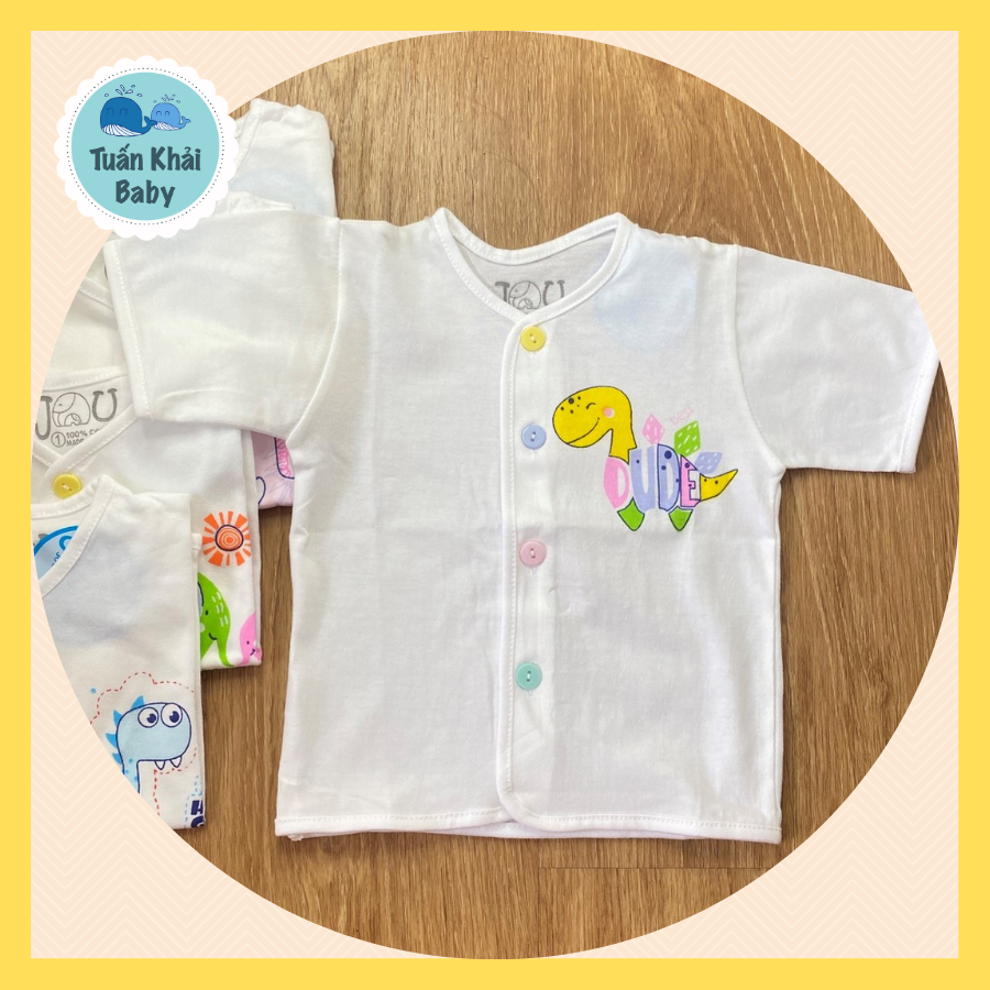 Túi  5 Áo sơ sinh cotton JOU | Mẫu Tay Ngắn Cài nút giữa Trắng | Size 1 -4 cho bé sơ sinh - 11 kg| Chất vải thun cotton 100% xịn đẹp mềm họa tiết xinh |Hàng Việt Nam | Quần sơ sinh | Áo sơ sinh | Đồ sơ sinh