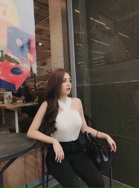 Áo yếm thun gân chéo cổ hở vai gợi cảm ôm body mc