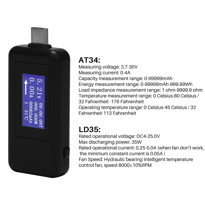 KEWEISI Type-C Usb Meter Tester Power Meter Usb Multimeter Voltage And Current Tester 0-5.1A 4-30V Usb Power Tester Tester Display Capacity Voltage Current Detector