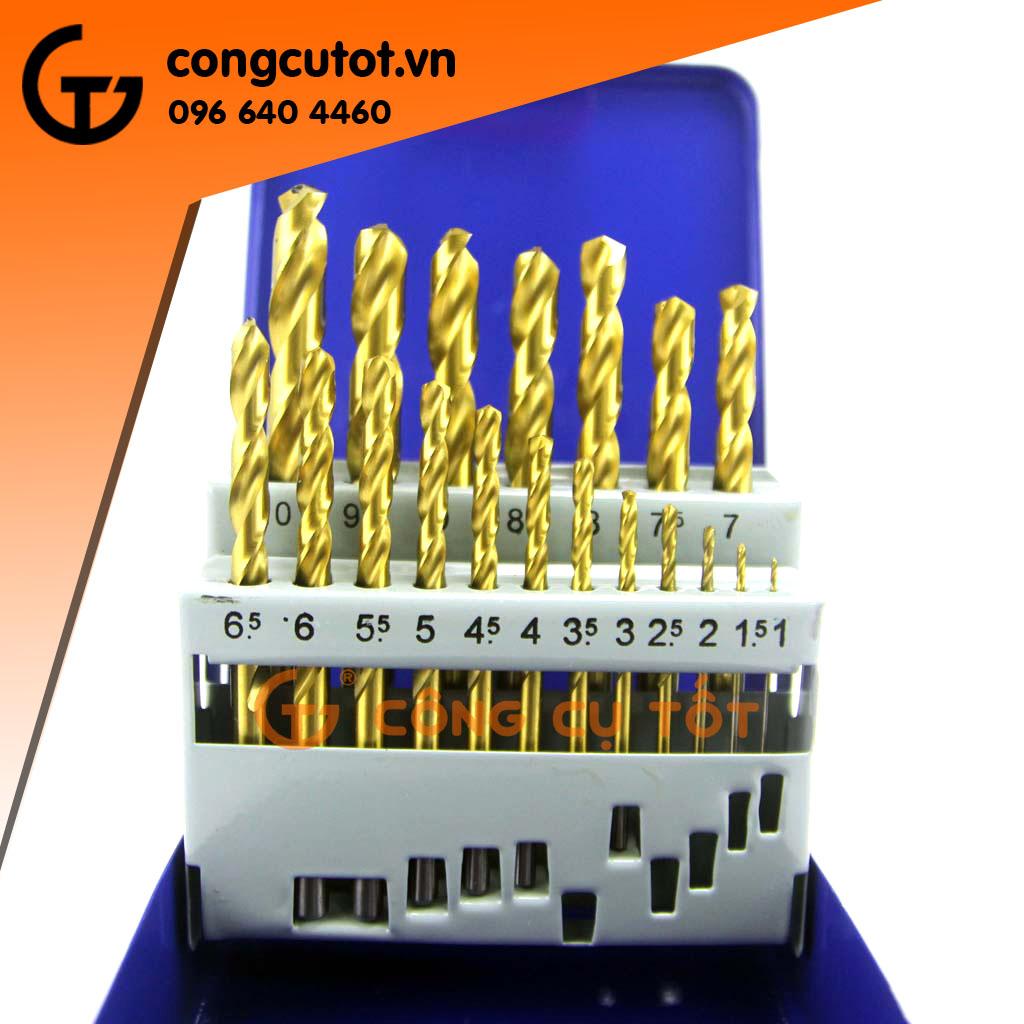 Bộ 19 mũi khoan sắt phủ titanium1-10MM A0100C C-Mart