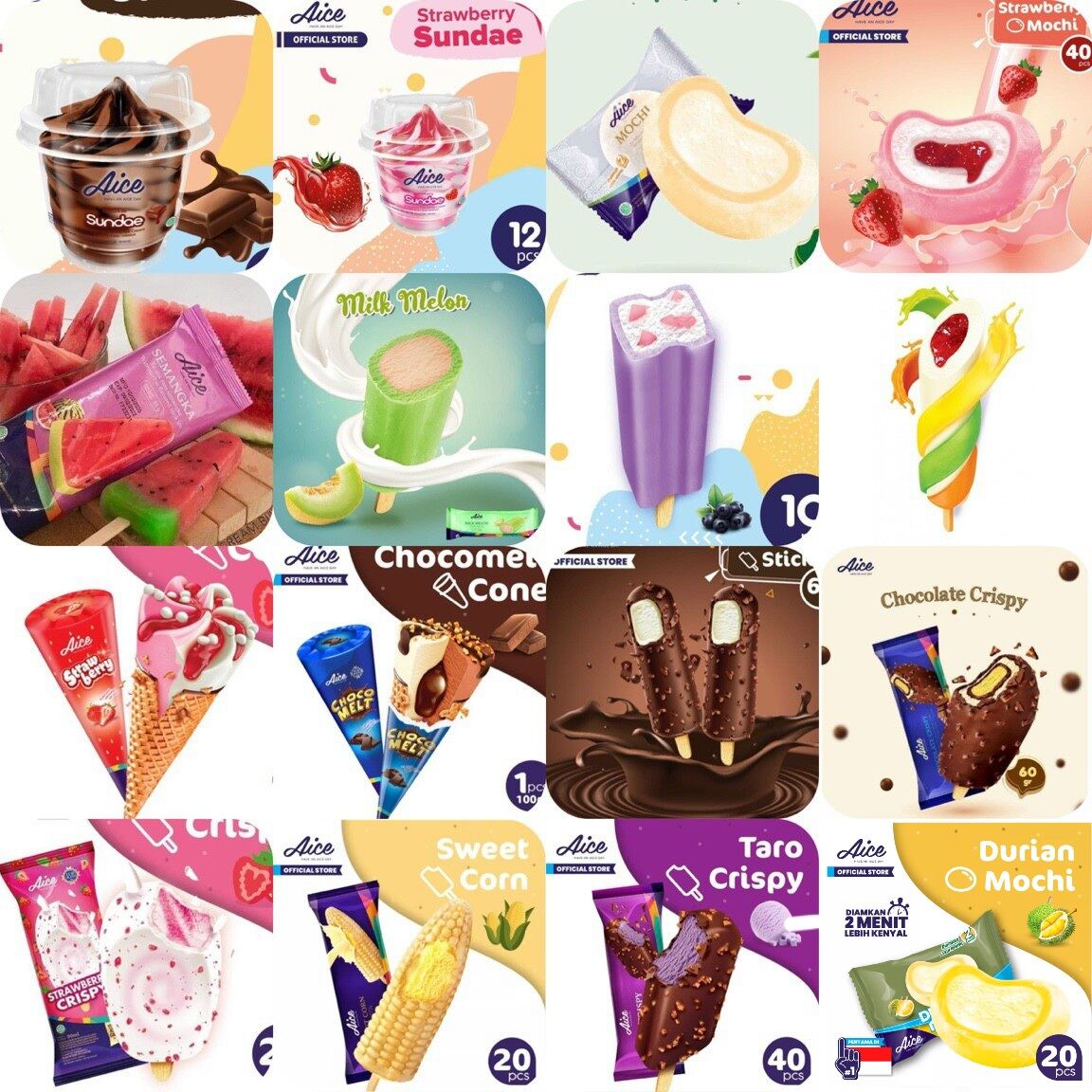 (Choose 2-Hour Delivery) Box of Aice Mixed Ice Cream in All Flavors, 45 Pieces