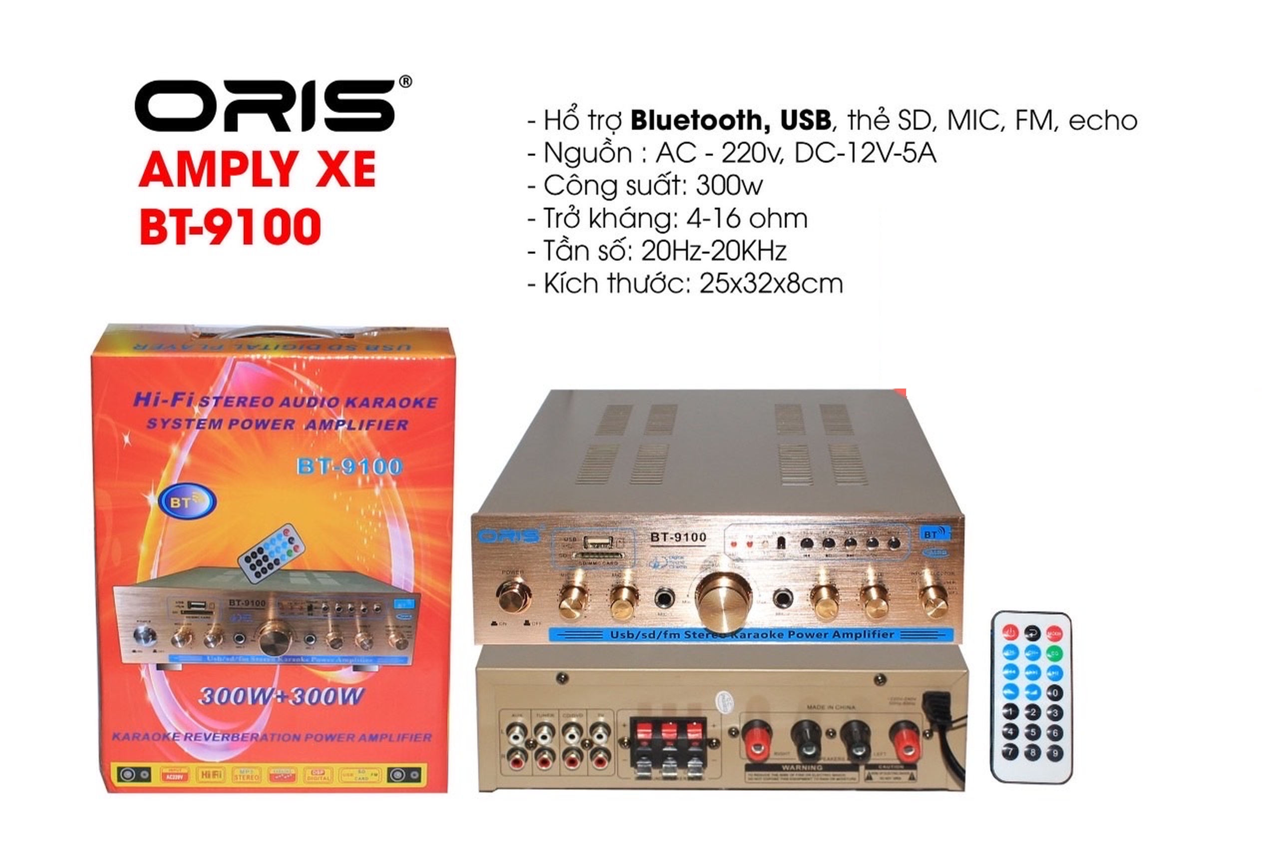 AMPLY MINI KARAOKE 300W ORIS BT-9100 CÓ BLUETOOTH