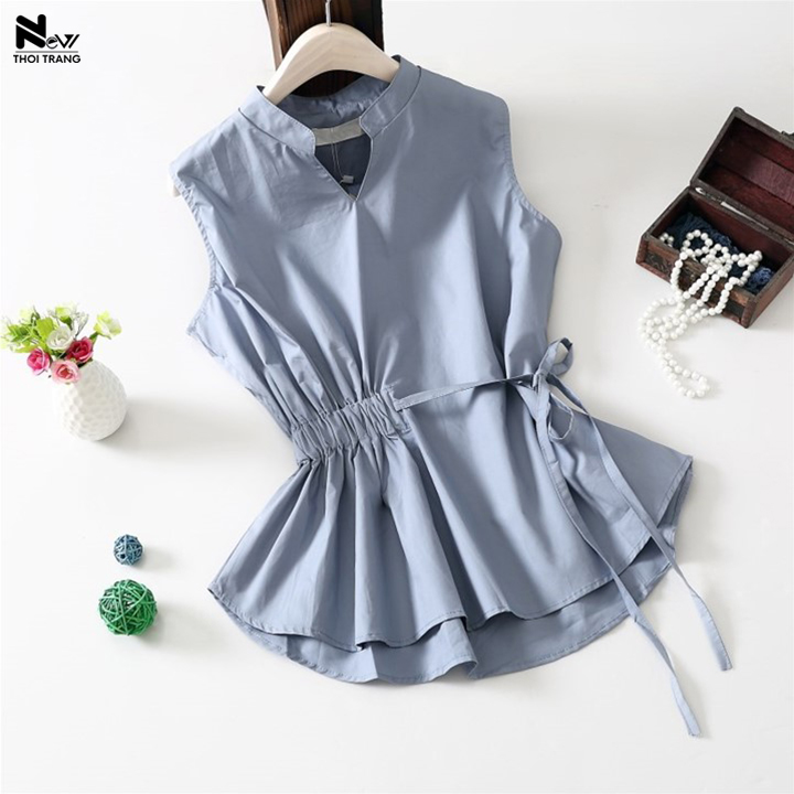 [HCM]Áo Kiểu Sát Nách Cột Eo (Xanh Xám) - New Thoi Trang