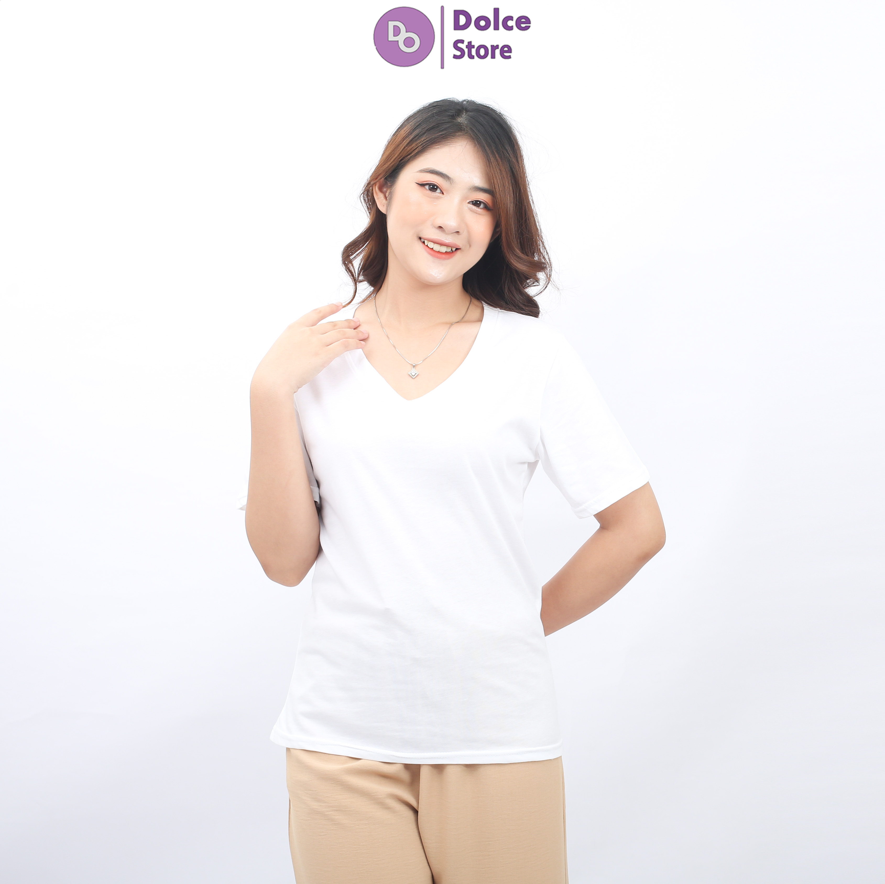 Áo phông giấy cotton cổ tim - Dolce