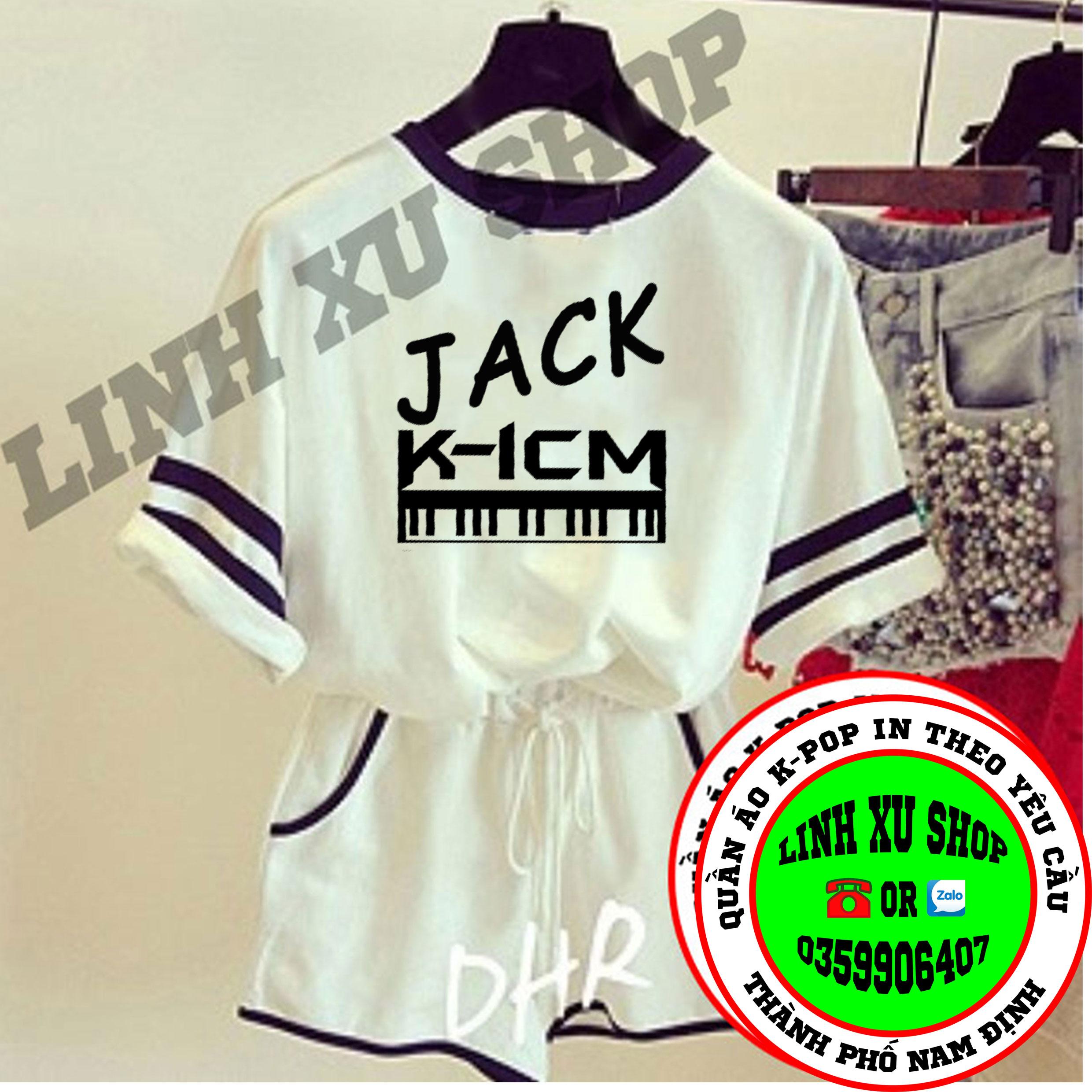 Bộ quần áo thun hè trắng JACK K-ICM, in biểu tượng jack kicm, áo in theo yêu cầu, in hình ảnh thần tượng nhóm nhạc kpop, vpop.., in ảnh cá nhân gia đình, in áo nhóm...