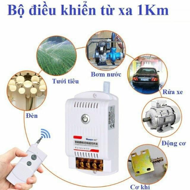 Công Tắc Điều Khiển Từ Xa Công Suất Lớn 40A 1Km Honest HT-6220KGD, Nguồn 220v tắt bơm, thiết bị điện 5000w