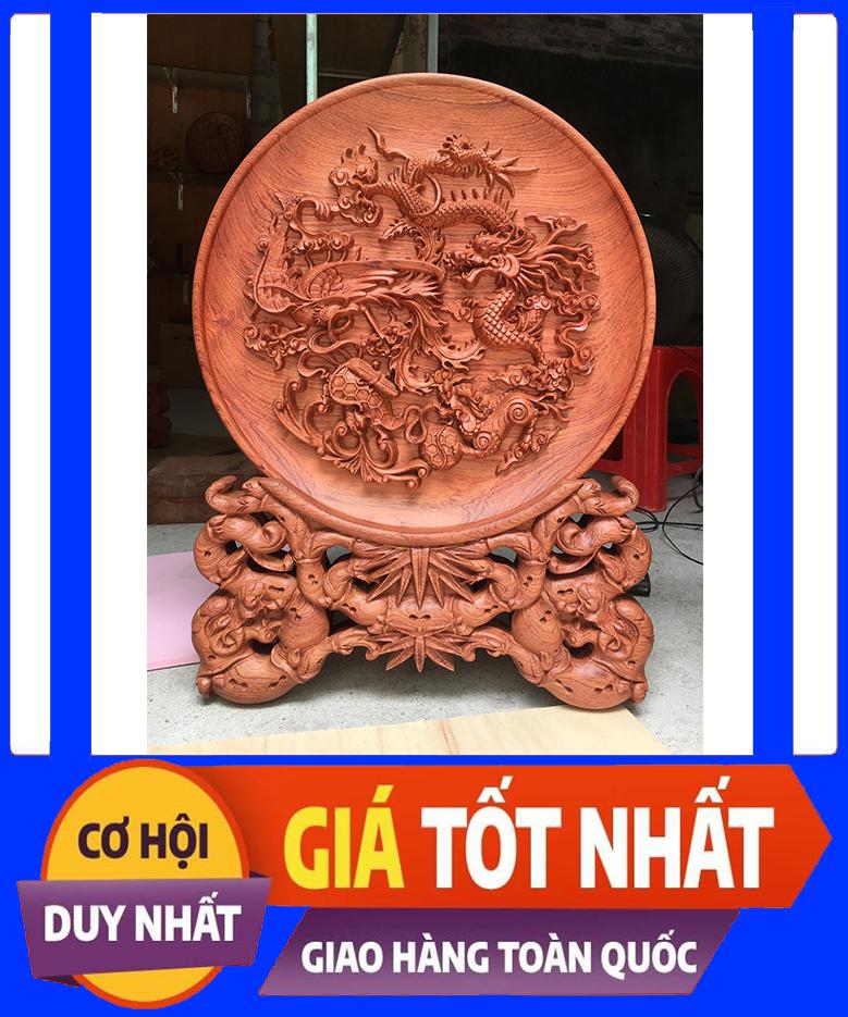 Đĩa Gỗ Hương Phong Thủy Chạm Khắc Tinh Xảo 32cm