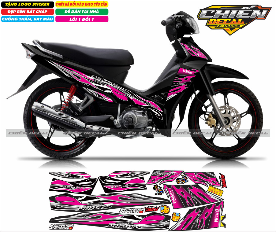 Tem rời xe sirius RC 100cc - 50cc mẫu tem lửa màu đen nhiều kiểu lụa chọn - tem lửa chế sirius (tem 3 lớp)