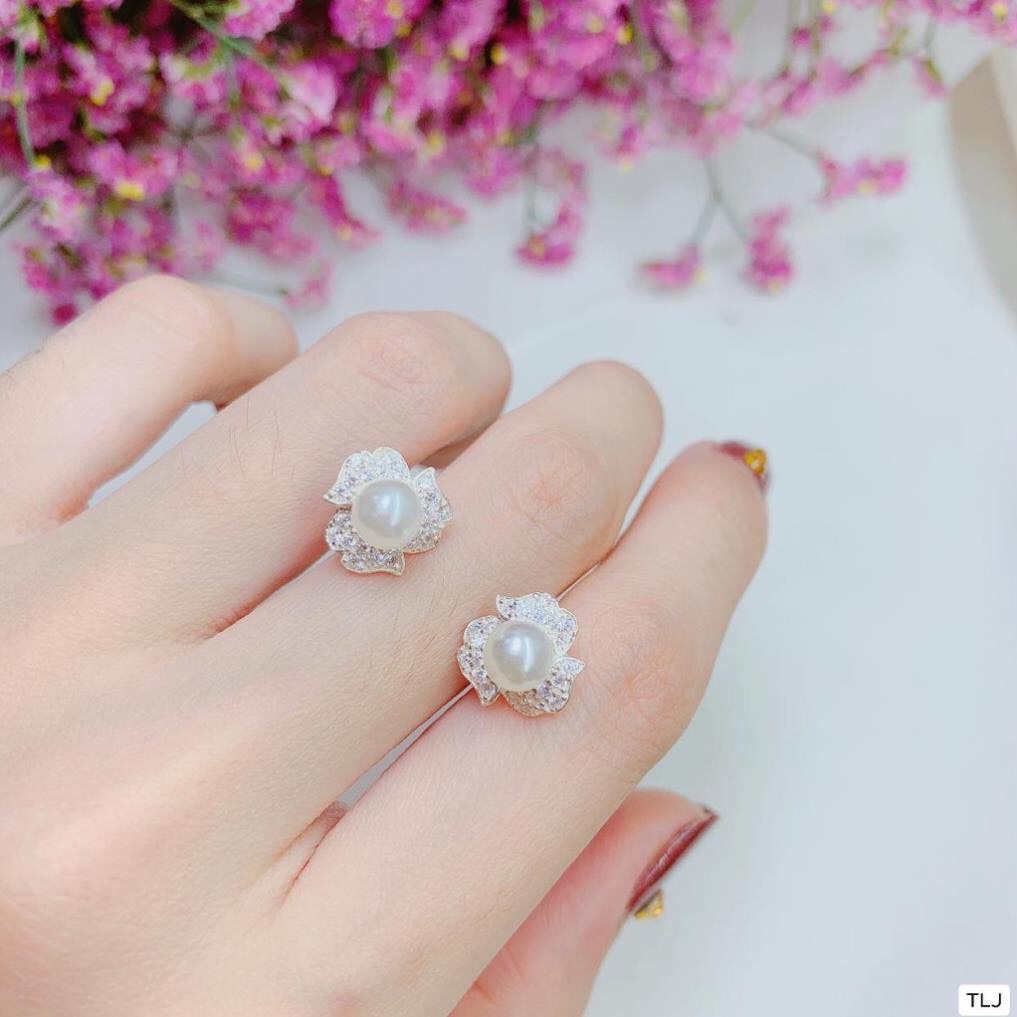 Bông tai nữ giá rẻ, Khuyên tai nụ bạc thật đính ngọc trai cực đẹp- JQN gian hàng chính hãng cam kết bạc chuẩn, chất lượng không lo đen xỉn