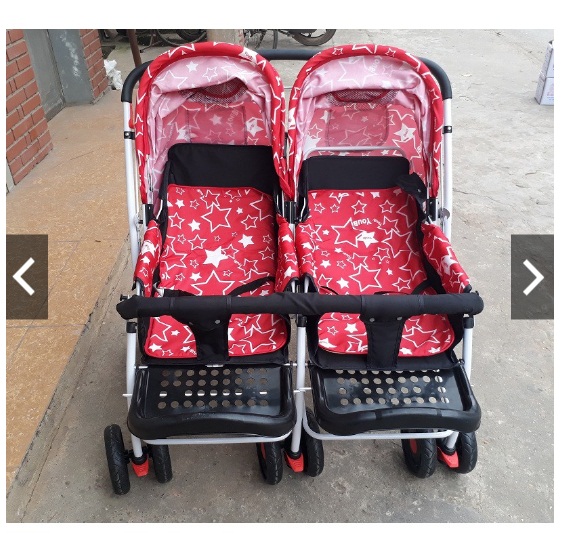 Xe đẩy đôi 2 chiều 3 tư thế (Có để chân + phanh hãm + mái che)