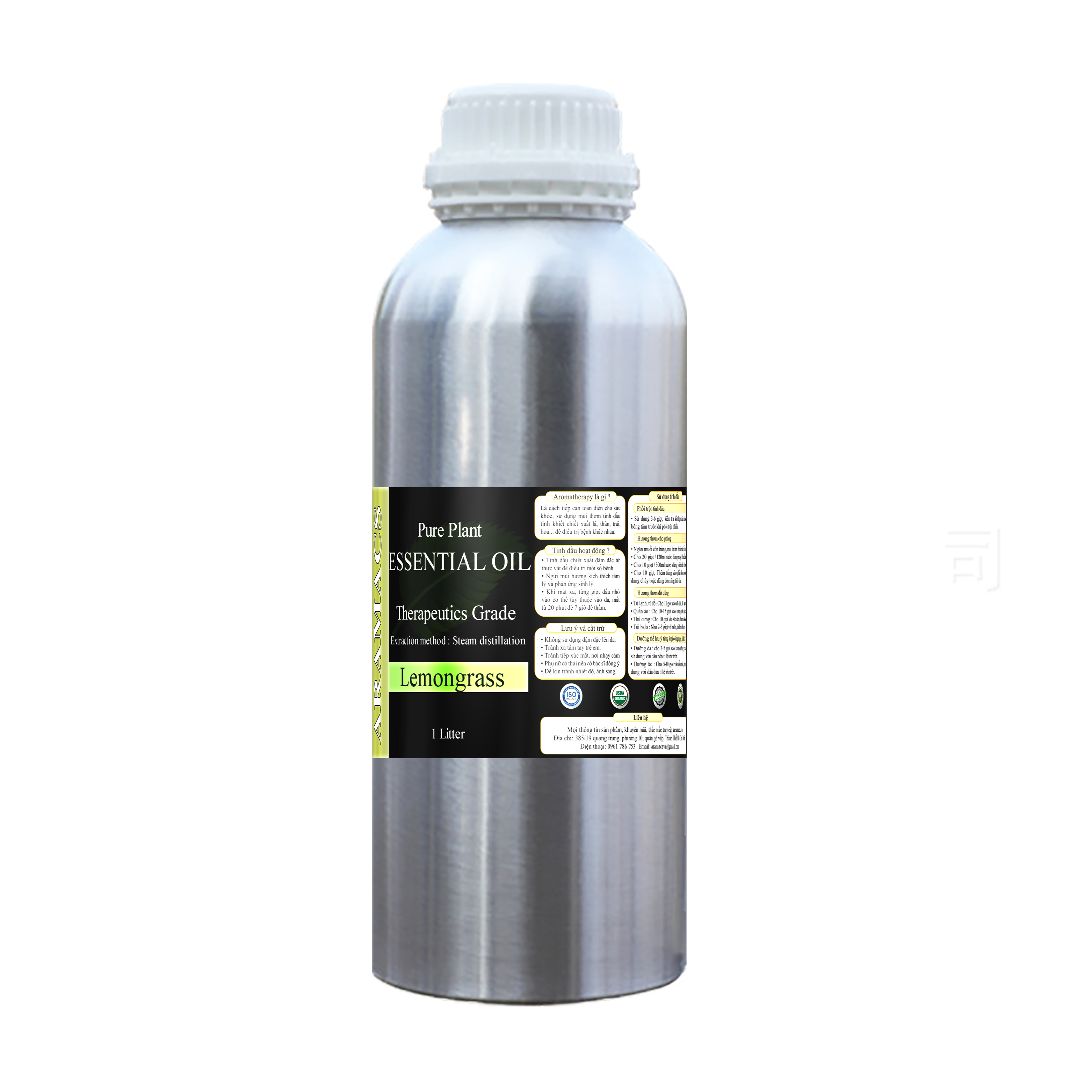 Aramacs Lemongrass Essential Oils 1000ml naturalwith verification quality test
